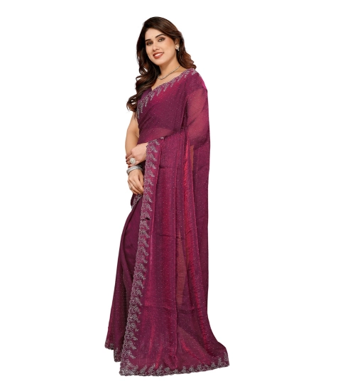 Women's Georgette Printed Saree With Unstitched Blouse 5.5Mtr (Purple)