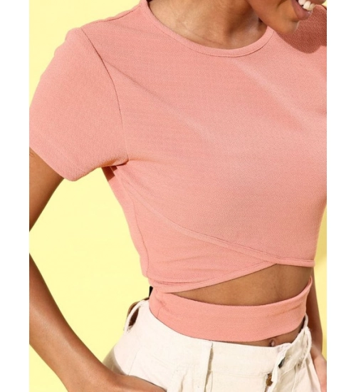 Women's Polyester Lycra Solid Short Sleeve Top (Pink) Women's Polyester Lycra Solid Short Sleeve Top (Pink)