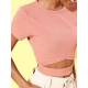 Women's Polyester Lycra Solid Short Sleeve Top (Pink)