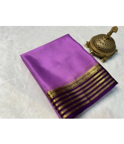 Women's Crepe Chit Pallu Solid Saree With Unstitched Blouse 5.5Mtr (Dark Purple)