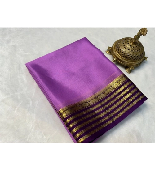 Women's Crepe Chit Pallu Solid Saree With Unstitched Blouse 5.5Mtr (Dark Purple)