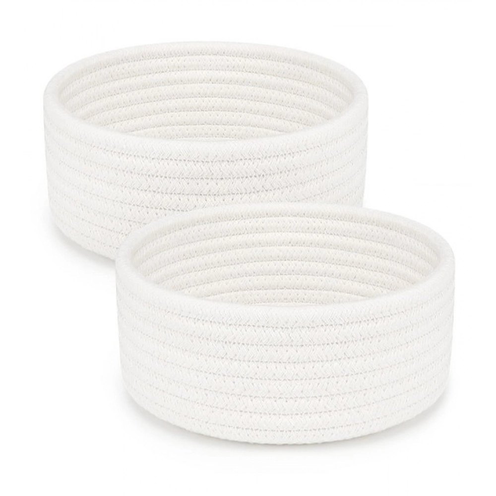 Cotton 8x3 Inch Round 2 Set Bedside Organizer (White)