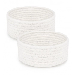 Cotton 8x3 Inch Round 2 Set Bedside Organizer (White)