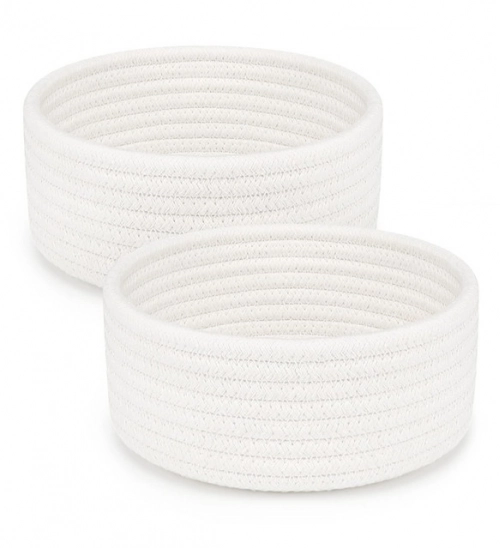 Cotton 8x3 Inch Round 2 Set Bedside Organizer (White)