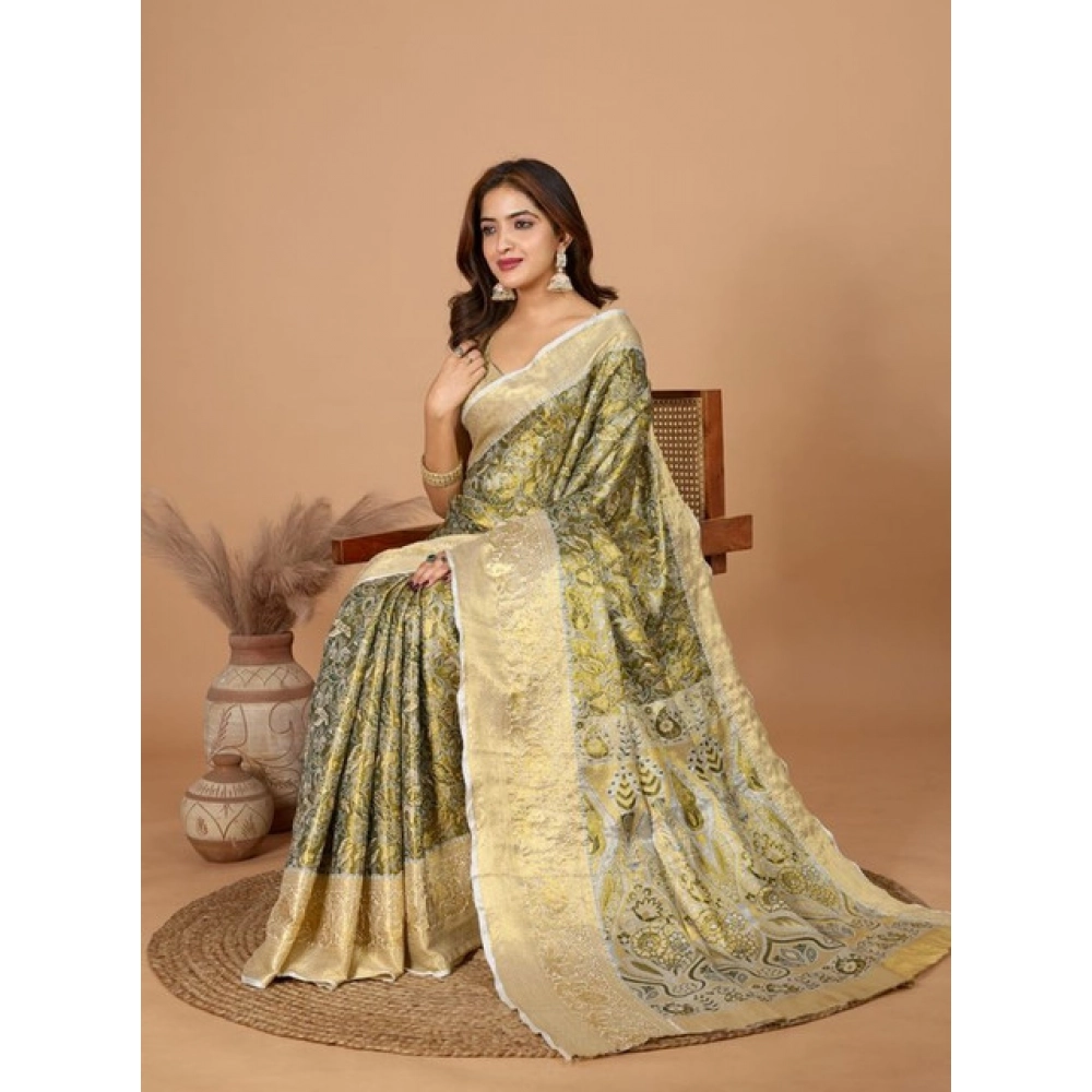 Women's Jacquard Saree With Unstitched Blouse 5.5Mtr (Olive) Women's Jacquard Saree With Unstitched Blouse 5.5Mtr (Olive)