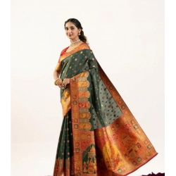 Women's Faux_Banarasi Woven Motifs Saree With Unstitched Blouse 5.5Mtr (Dark_Green)