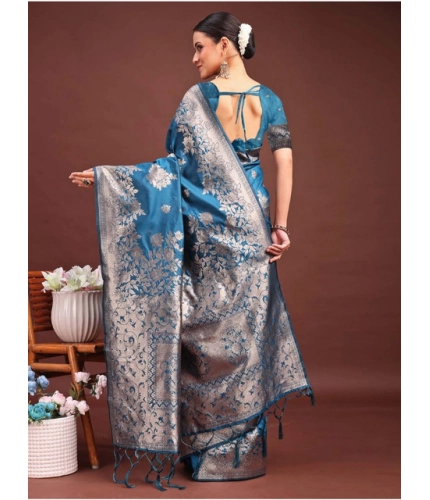 Women's Banarasi Silk Printed Saree With Unstitched Blouse 5.5Mtr (Teal Blue) Women's Banarasi Silk Printed Saree With Unstitched Blouse 5.5Mtr (Teal Blue)