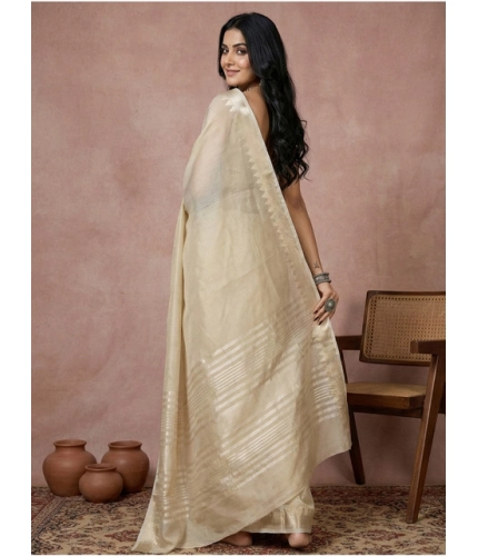 Women's Cotton Printed Saree With Unstitched Blouse 5.5Mtr (Cream)