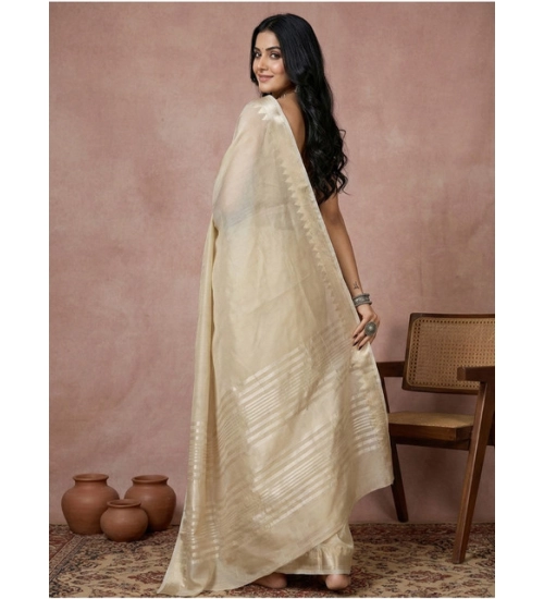 Women's Cotton Printed Saree With Unstitched Blouse 5.5Mtr (Cream)