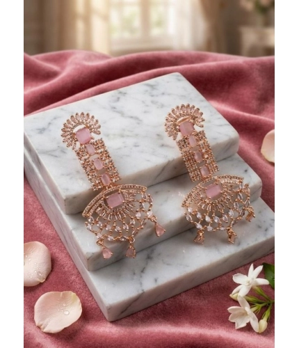 Women's Brass Silver Plated Drop Earrings (Pink)