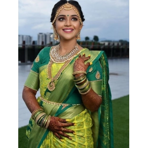 Generic Women's Litchi silk Printed Saree With Unstitched Blouse (Light Green)