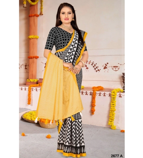 Women's Soft Pure Cotton Printed Saree With Unstitched Blouse 5.5Mtr (Multicolor)