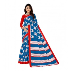 Women's Soft Pure Cotton Printed Saree With Unstitched Blouse 5.5Mtr (Blue)