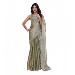 Women's Jimmy choo Embellished Bollywood Saree With Unstitched Blouse 5.5Mtr (Light Green)