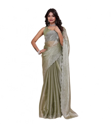 Women's Jimmy choo Embellished Bollywood Saree With Unstitched Blouse 5.5Mtr (Light Green)
