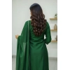 Women's Georgette Ethnic Motif Round 3/4th Sleeve Kurti With Pant Dupatta Set (Green)