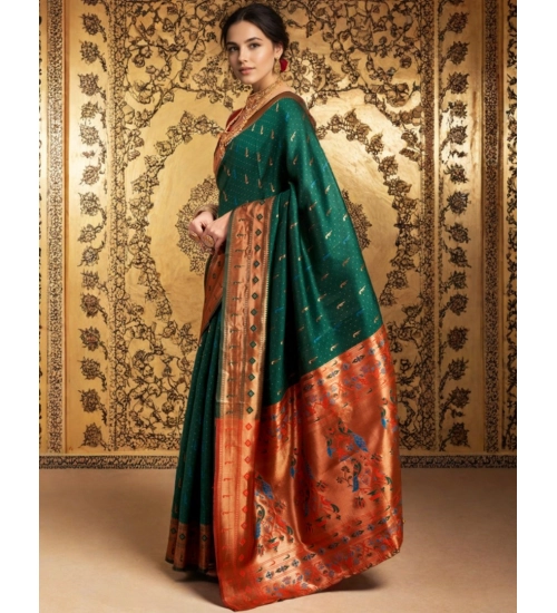 Women's Silk Blend Zari Woven Saree With Unstitched Blouse 5.5Mtr (Green)