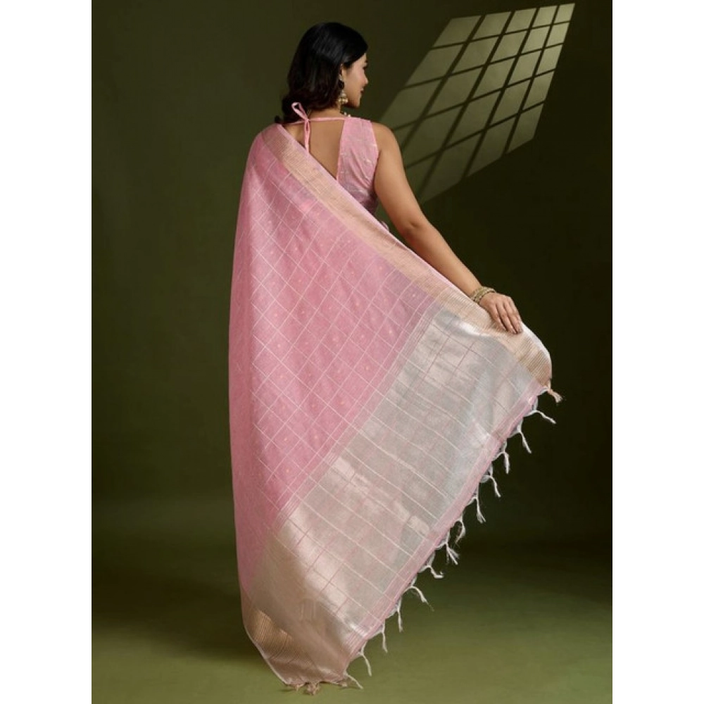 Women's Tissue Checks_With_Buttis Saree With Unstitched Blouse 5.5Mtr (Light_Pink) Women's Tissue Checks_With_Buttis Saree With Unstitched Blouse 5.5Mtr (Light_Pink)