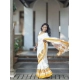 Women's Linen Printed Saree With Unstitched Blouse 5.5Mtr (White) Women's Linen Printed Saree With Unstitched Blouse 5.5Mtr (White)