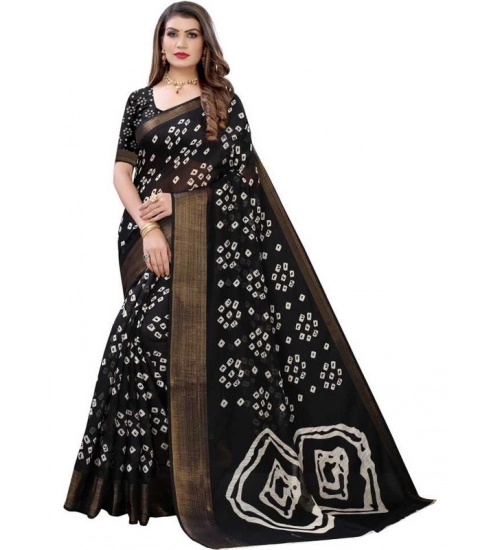 Women's Cotton Silk Bandhni Saree With Unstitched Blouse 5.5Mtr (Black)