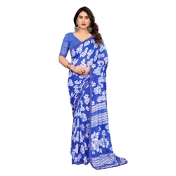 Women's Georgette Printed Saree With Unstitched Blouse 5.5Mtr (Blue)