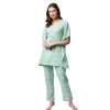 Women's Rayon Floral Kaftan Sleeve Night Suit (Green - Pink)