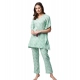 Women's Rayon Floral Kaftan Sleeve Night Suit (Green - Pink)