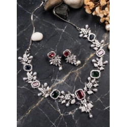 Women's Brass Silver Plated Necklace set (Multicolor)