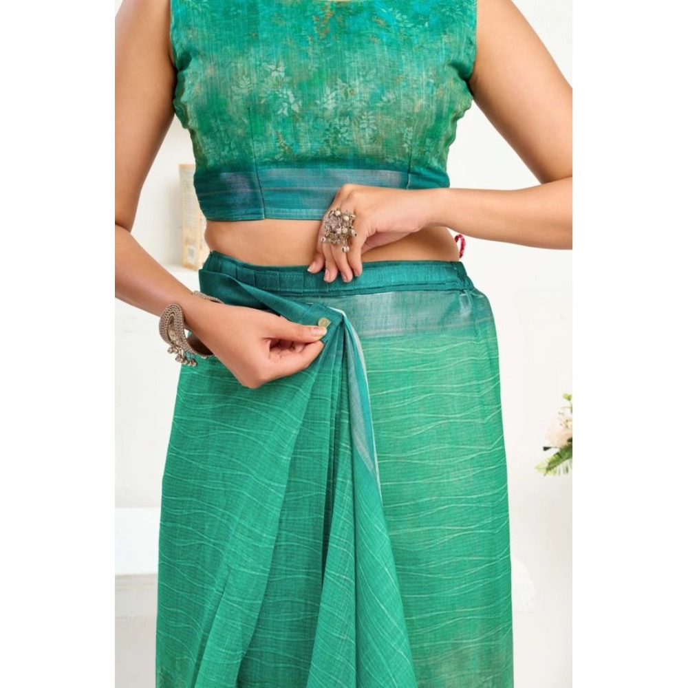 Women's Faux Linen Floral Ready to wear Saree With Unstitched Blouse 5.5Mtr (Green) Women's Faux Linen Floral Ready to wear Saree With Unstitched Blouse 5.5Mtr (Green)