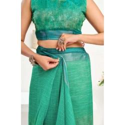 Women's Faux Linen Floral Ready to wear Saree With Unstitched Blouse 5.5Mtr (Green)