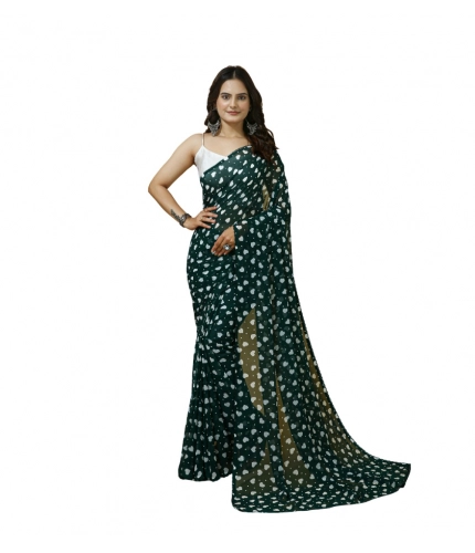 Women's Georgette Printed Saree With Unstitched Blouse 5.5Mtr (Green)