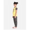 Girl's Cotton Hosiery Printed Night Suit Set (Yellow-Black)