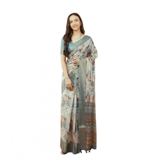 Women's Polyester Printed Saree With Unstitched Blouse 5.5 Mtr (Multicolor)