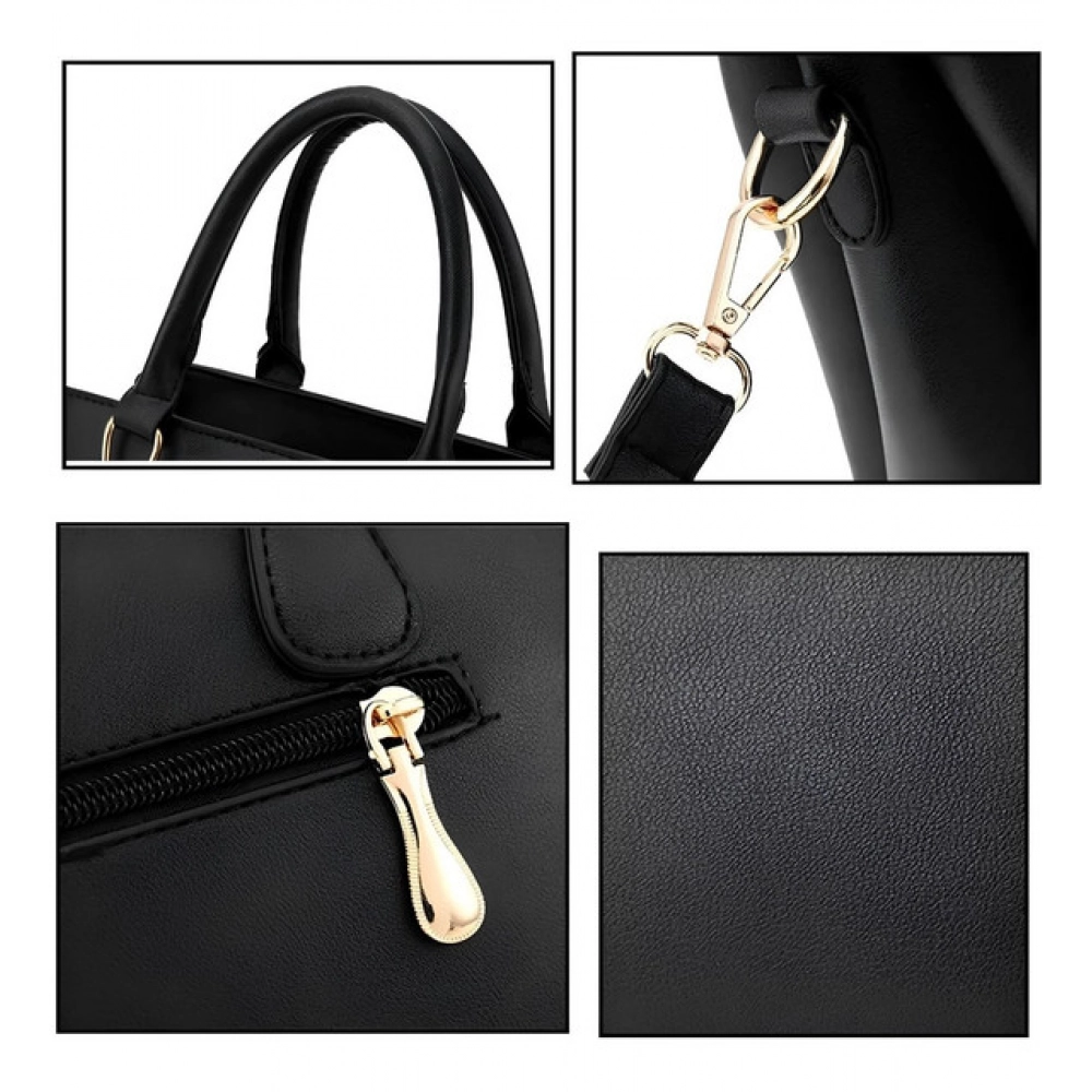 Women's PU Leather Solid Shoulder Zipper Handbag (Black)