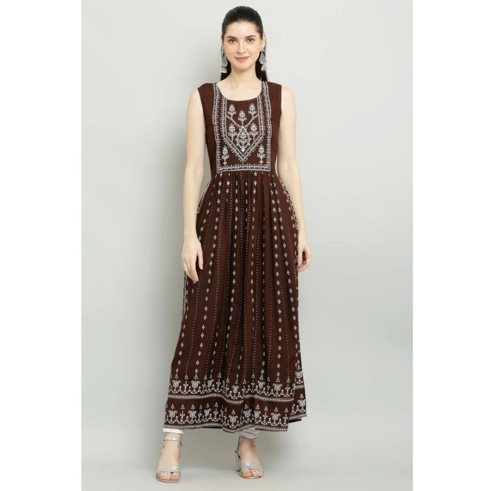 Women's Casual Rayon 3-4th Sleeves Kurti (Brown)