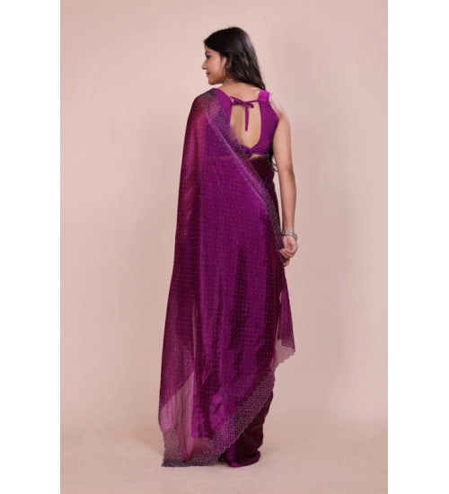 Women's Jimmy choo Embellished Bollywood Saree With Unstitched Blouse 5.5Mtr (Purple) Women's Jimmy choo Embellished Bollywood Saree With Unstitched Blouse 5.5Mtr (Purple)