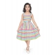 Girl's Cotton Striped Sleeve Less Squre Neck Dress (Multicolor)