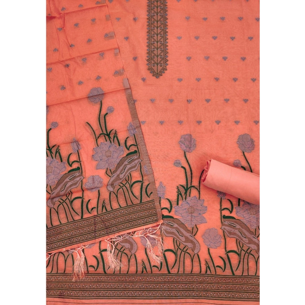 Women's Banarasi Silk Printed Unstitched Salwar Suit Material With Dupatta (Peach, 3Mtrs)