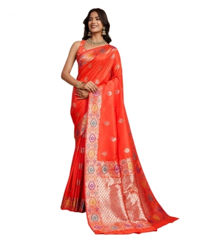 Women's Faux_Banarasi_Silk Woven Saree With Unstitched Blouse 5.5Mtr (Coral) Women's Faux_Banarasi_Silk Woven Saree With Unstitched Blouse 5.5Mtr (Coral)