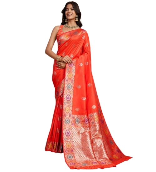 Women's Faux_Banarasi_Silk Woven Saree With Unstitched Blouse 5.5Mtr (Coral)