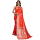 Women's Faux_Banarasi_Silk Woven Saree With Unstitched Blouse 5.5Mtr (Coral)