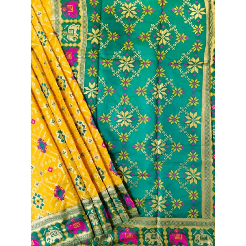 Women's Patola Silk Meena And Zari Woven Saree With Unstitched Blouse 5.5Mtr (Yellow) Women's Patola Silk Meena And Zari Woven Saree With Unstitched Blouse 5.5Mtr (Yellow)