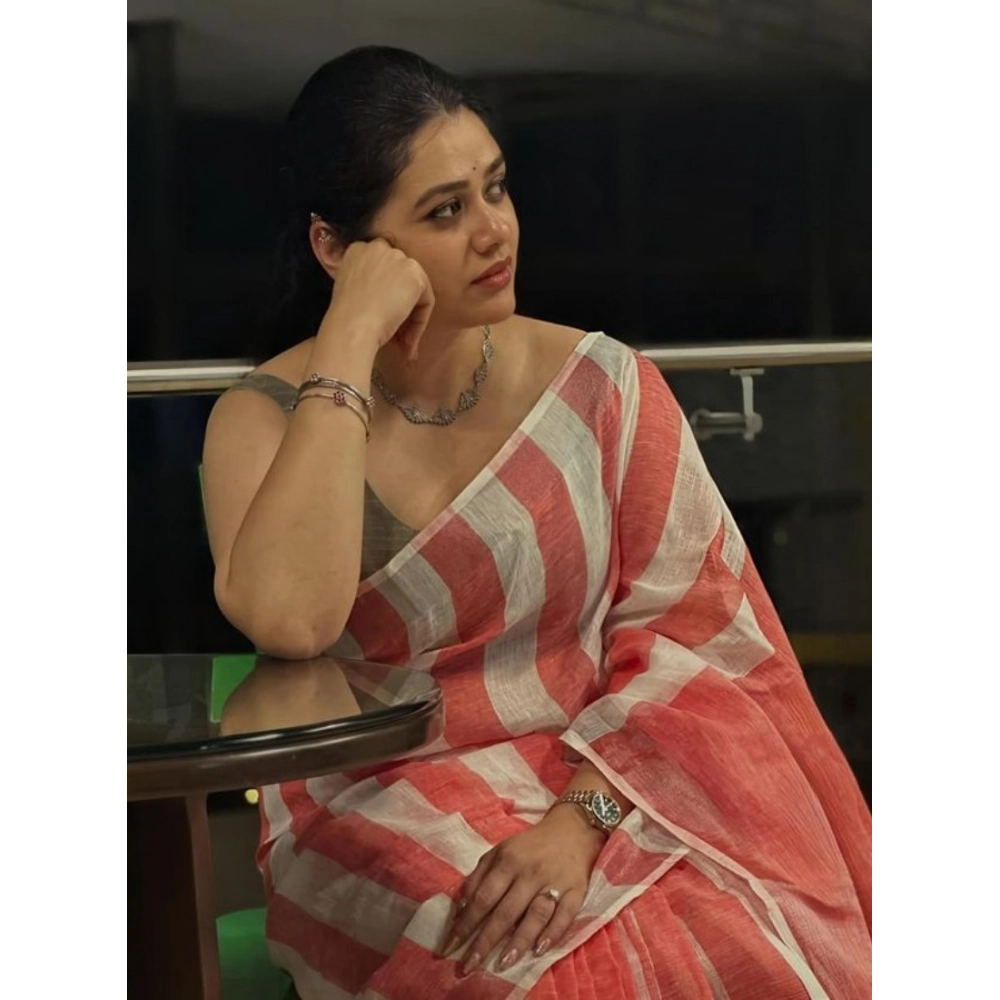 Women's Linen Printed Saree With Unstitched Blouse 5.5Mtr (Multicolor) Women's Linen Printed Saree With Unstitched Blouse 5.5Mtr (Multicolor)