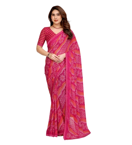 Women's Georgette Printed Saree With Unstitched Blouse 5.5Mtr (Pink)