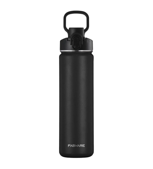 650 Ml Double Wall Insulated Stainless Steel Water Bottle With Flip Lid (Black)
