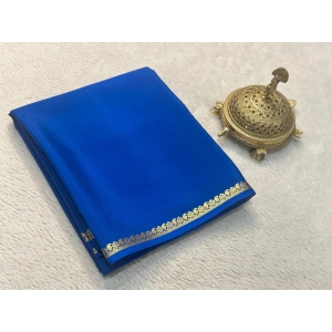 Generic Women's Crepe Chit Pallu Solid Saree With Unstitched Blouse 5.5Mtr (Blue)