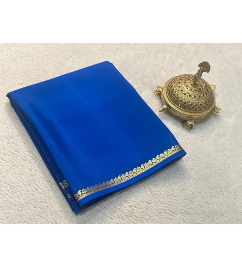 Women's Crepe Chit Pallu Solid Saree With Unstitched Blouse 5.5Mtr (Blue)