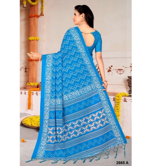 Women's Soft Pure Cotton Printed Saree With Unstitched Blouse 5.5Mtr (Sky Blue) Women's Soft Pure Cotton Printed Saree With Unstitched Blouse 5.5Mtr (Sky Blue)