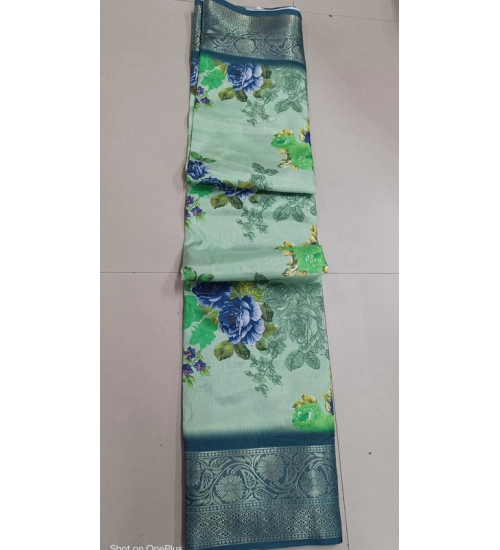 Women's Digital Dolla Silk Printed Saree With Unstitched Blouse 5.5Mtr (Green)