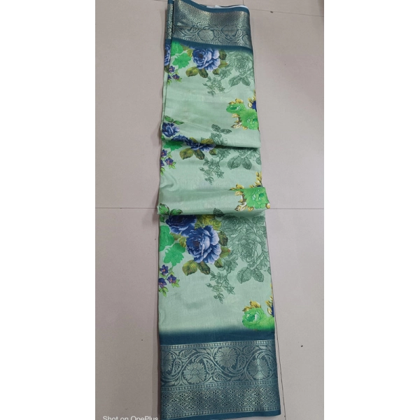 Dropship Women's Digital Dolla Silk Printed Saree With Unstitched Blouse 5.5Mtr (Green)